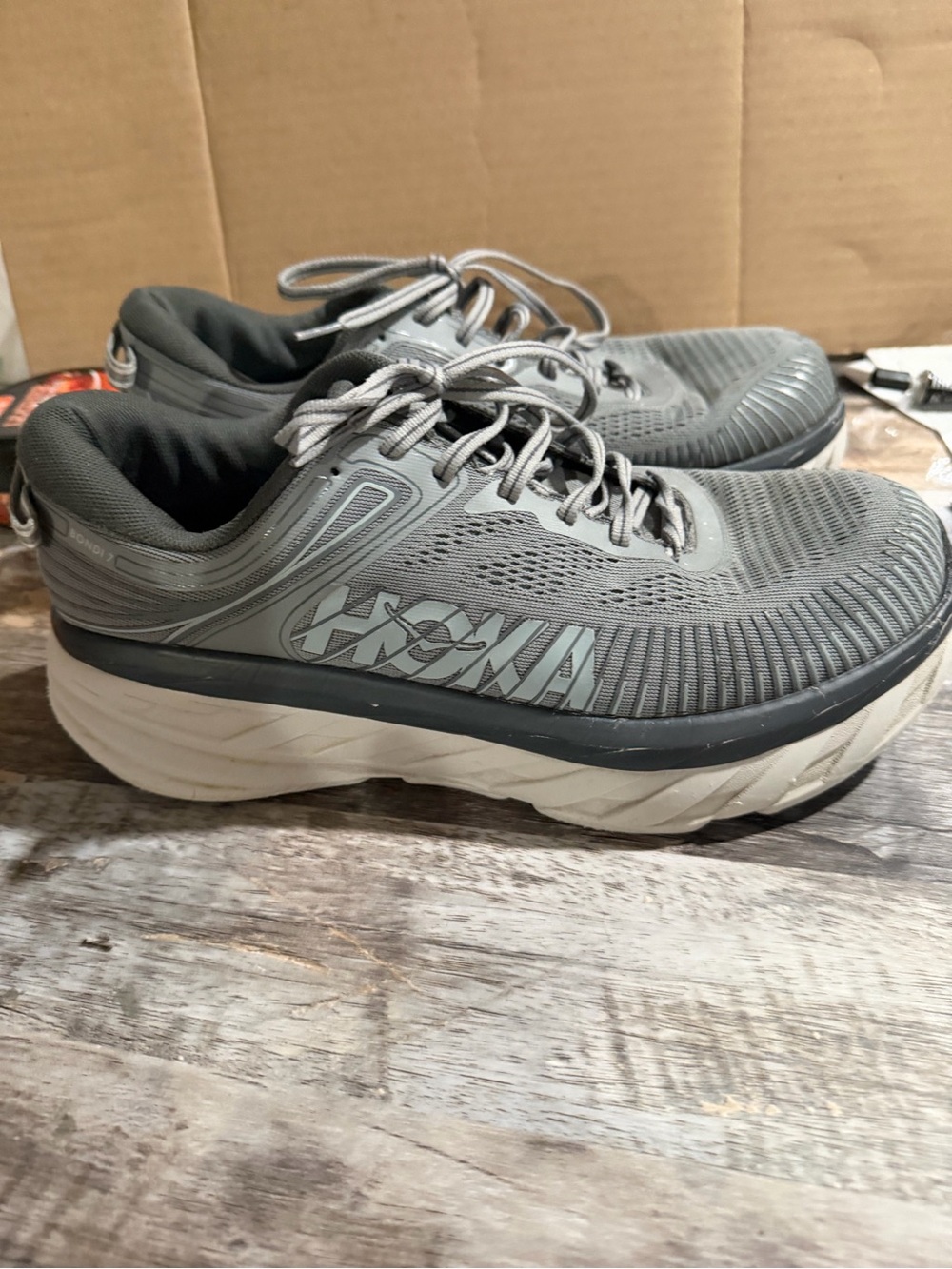 Hoka Men's size 9 2E Gray and White Athletic Running Shoes